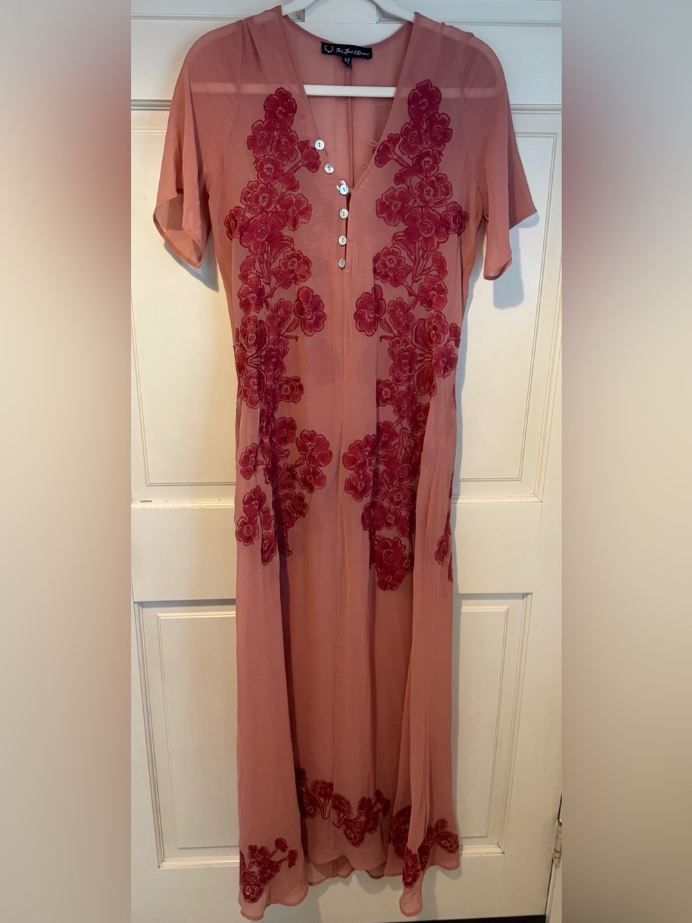 RARE For Love & Lemons Dusty Rose Maxi Dress with Deep Rose Embroidery